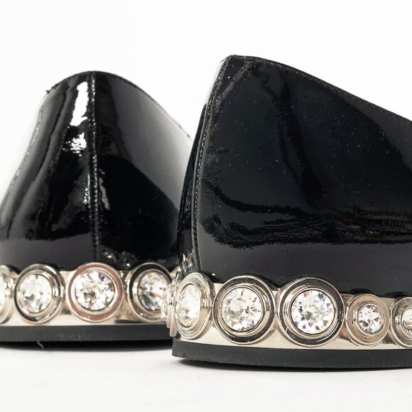Miu Miu Black Patent Jewel-Heel Bow Pointed-Toe Flats - Picture 10 of 11